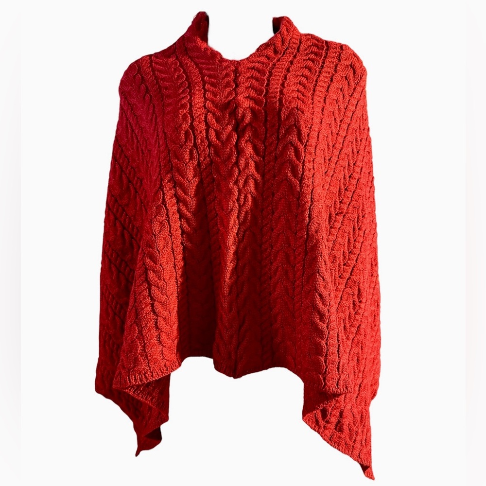 🆕Top It Off Ruby Red Cable Knit Fall Poncho - NWT